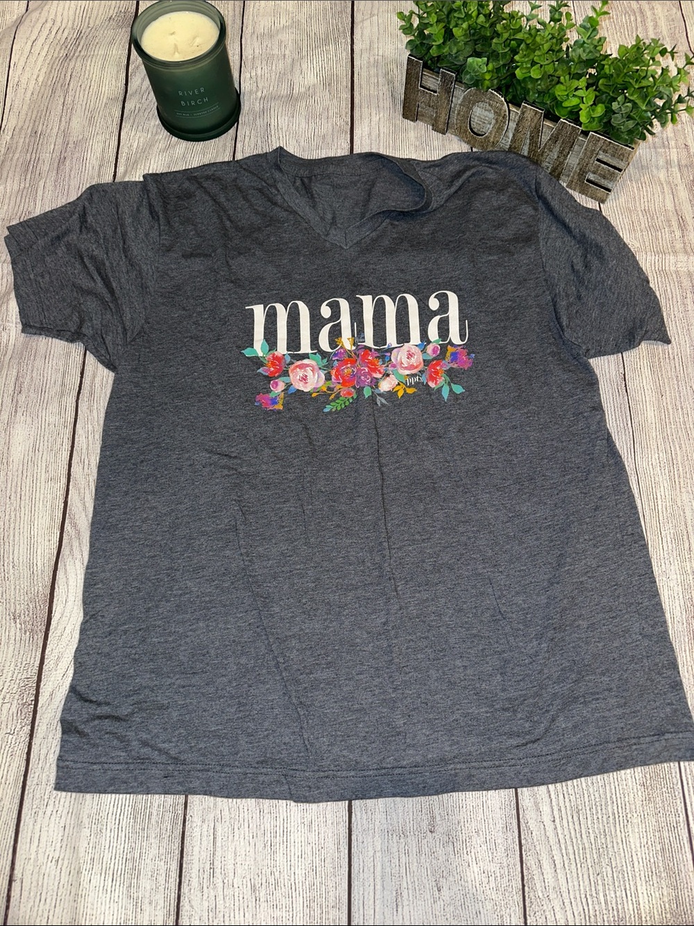 Mama Floral Graphic Tee - Charcoal